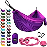 Gold Armour Camping Hammock - XL Double Hammock Portable Hammock Camping Accessories Gear for Outdoor Indoor with Tree Straps, USA Based Brand (Purple and Fuchsia)