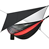 FIRINER Camping Hammock with Mosquito Net and Rainfly Single Portable Hammock with Tree Straps Heavy Duty Waterproof Parachute Hammock Tent for Camping Travel Backpacking Hiking Outdoor Black + Red