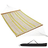 Double Hammock, 2 Person 11 FT Hammock for Outside, Portable Hammock with Chains Hooks for Outdoor, Carrying Bag, 450 LBS Capacity, Waterproof and UV, Oil Resistance, Beige Yellow Stripes