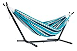 Vivere Double Sunbrella Hammock with Space Saving Steel Stand, Token Surfside (450 lb Capacity - Premium Carry Bag Included)