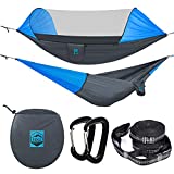 Camping Hammock with Mosquito Net - Ripstop Nylon - Ultralight Hammock Tent Bundle with Bug Netting, Straps, Carabiners