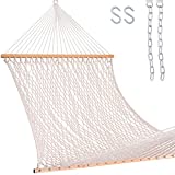 Lazy Daze 13FT Double Rope Hammocks, Traditional Hand Woven Cotton Hammock with Hardwood Spreader Bar for Outdoor, Indoor, Patio, Yard, Poolside for Two Person, Max 450 Lbs, Natural