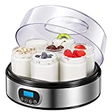 Ke- Yogurt Maker Machine - Automatic Digital Yogurt Maker with Timer Control & LCD Display, Includes 7 Glass Jars 47 oz and Setting Lids for Instant Storage, Stainless Steel Body, EP2305