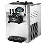 VEVOR 2200W Commercial Soft Ice Cream Machine 3 Flavors 5.3 to 7.4Gallons per Hour PreCooling at Night Auto Clean LCD Panel for Restaurants Snack Bar, Silver