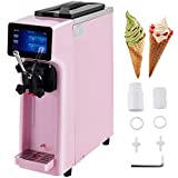 VEVOR Commercial Ice Cream Maker, 10-20L/H Yield, 1000W Countertop Soft Serve Machine with 4.5L Hopper 1.6L Cylinder Touch Screen Puffing Shortage Alarm, Frozen Yogurt Maker for Café Snack Bar, Pink