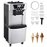 VEVOR Commercial Ice Cream Maker, 20-30L/H Yield, 2+1 Flavors Soft Serve Machine w/ Two 7L Hoppers 1.8L Cylinders Puffing Pre-Cooling Shortage Alarm, 2450W Frozen Yogurt Maker for Snack Bar Café