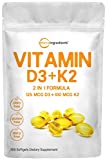 Vitamin D3 5000IU Plus K2, 2 in 1 Formula, Vitamin D3 with MK7 Vitamin K2, 300 Soft-Gels, Immune Vitamin Complex with Virgin Sunflower Seed Oil, Support Heart, Teeth & Joint Health, Easy to Swallow