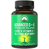 Advanced Vitamin D 5000 IU with All 3 Types of Vitamin K by Peak Performance. Vitamin D3 and Vitamin K2, K1, MK-7 (MK7), MK4 Supplement. 60 Small and Easy to Swallow Vegetable Pills (5000 IU)