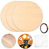 10 Pieces Round Wood Circles Sublimation Set, Includes 3 Pieces Unfinished Round Wood Cutouts Blank Round Wooden Slices, 6 Sheets Thermal Laminating Pouches, Heat Tape for DIY Crafts, Door Hanger