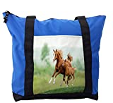 Lunarable Horse Shoulder Bag, Mare and Foal Summer Meadow, Durable with Zipper