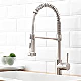 Qomolangma Kitchen Faucet High Arc Spring Kitchen Sink Faucet with Pull Down Sprayer, Single Handle Single Lever Pull Out Kitchen Faucet,Brush Nickel
