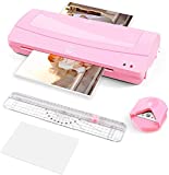 Excellent Quality Laminator Machine, 9 inches Wide, with Paper Trimmer, Laminating Pouches（A6，20pcs）and Corner Rounder, 2 Roller System, Pink