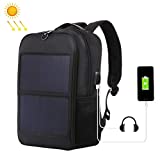 14W Solar Panel Power Backpack Laptop Bag with Handle and USB Charging Port(Black)