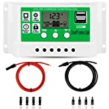 30amp Solar Charge Controller Kit, 12V/24V Solar Panel Charge Controller with LCD Display Dual USB and 10FT 10AWG Solar Extension Cable, for Lead Acid Batteries:Lithium Open AGM Gel