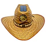 Kool Breeze Solar Hat Gentlemen's Unisex Cowboy Cowgirl Palm Leaf Ventilated Hat with Fan and Band (X-Large) Brown