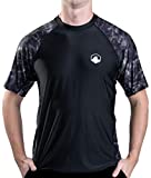 Aqua Design Mens Short Sleeve Rash Guard Shirt: Surf Swim Rashguard Shirts: Black Water/Black: Size 2XL
