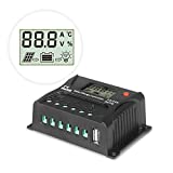 HQST 10Amp 12V/24V PWM Solar Charge Controller Regulator with LCD Display, USB-A Port, Compatible with Sealed，Flooded Lead-Acid Batteries