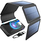 BLAVOR Solar Charger Five Panels Detachable, Qi Wireless Charger 20000mAh Portable Power Bank with Dual Output Type C Input Flashlight and Compass Kit (Black, 20000mah)