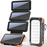 BLAVOR Solar Charger with Foldable Panels, Outdoor Power Bank 18W Fast Charging, 20,000mAh Solar Powered Charger with Camping Light/Flashlight/Compass Type C USB Charger 3 Outputs/Dual Inputs (Orange)