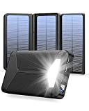 Solar Power Bank, Portable Wireless Charger Foldable Solar Panel Type C External Battery 5V/3A Dual USB with Camping/Flashing Light, Four Outputs Compatible with iOS & Android (Black)