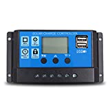Aleyfeng Solar Charge Controler 30A,PWM Solar Panel Battery Regulator,12V/24V Auto with Dual USB Port,LCD Display Parameter Adjustable