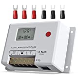 30A Solar Charge Controller, Bateria Power PWM Solar Panel Charger Controller 12V/24V, Multi-Function Adjustable LCD Display with Dual USB Port Timer Setting PWM Auto Parameter
