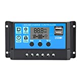 POWLAND 60A Charge Controller, PWM Solar Panel Charge Controller 12V/24V, Compatible with Lead-Acid Batteries, Adjustable LCD Display, Solar Panel Charge Regulator with Dual USB Port
