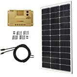 WindyNation 100 Watt Monocrystalline Solar Panel Kit with P20L LCD Charge Controller + Solar Cable + Solar Panel Mounting Hardware for RV Boat Cabin Off-Grid