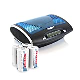 Tenergy Premium Rechargeable D Batteries and T9688 LCD Smart Battery Charger for NIMH/NICD AA/AAA/C/D/9V Batteries, 4 Pack D Size Battery 10000mAh Cells and LCD Charger