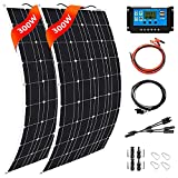 AQWSD Solar Panel 600W 2 × 300W PET Flexible Solar Panel Portable Mono Solar Battery Charger with Controller for Car Yacht Battery Boat,with 40A Controller