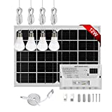 GVSHINE Solar Pendant Lighting System with Cell Phone Charger,12W Solar Panel with 4 Bulbs Solar Lighting Kit and AC Power Adapter Used for Indoor Emergency or Out Camping,Shed,Fence,Patio(GV1006)
