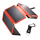 Solar Charger 26800mAh, Outdoor Solar Power Bank with 4 Foldable Solar Panels and 2 High-Speed Charging Ports for iPhone, Tablets, Samsung, iPhone with Waterproof LED Flashlight-Orange