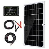 Topsolar Solar Panel Kit 10W 12V Monocrystalline with 10A Solar Charge Controller + Extension Cable with Battery Clips O-Ring Terminal for RV Marine Boat Off Grid System
