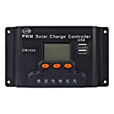 ExpertPower 10A 12/24V Intelligent PWM Solar Charge Controller with Adjustable Timer Control Modes, Temperature Sensor, and LCD Display