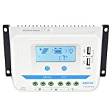 EPEVER 30A Charge Controller 12V/24V Auto PWM 30 amp Solar Panel Charge Regulator with LCD Display and Double USB 5V Output,Support Sealed,Gel,and Flooded Charging Options