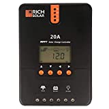 RICH SOLAR 20 Amp 12V/24V DC Input MPPT Solar Charge Controller with LCD Display Solar Panel Regulator for Gel Sealed Flooded and Lithium Battery Nagtive Ground (Renewed)