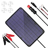 Solar Battery Charger, BigBlue 10W/18V Solar Battery Maintainer with Cigarette Lighter Plug & Alligator Clip & O-Ring Terminal Cable, Solar Panel Trickle Charger for Automotive, Motorcycle, Boat etc