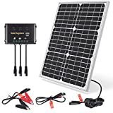20W Solar Panel Kit, BigBlue 12V Waterproof Solar Battery Maintainer Charger with SAE Connector Cable+10A Solar Charge Controller+ Alligator Clip Cable+ O-Ring Terminal for Caravan, RV, Marine etc