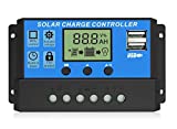 EEEkit 30A Solar Charge Controller, Solar Panel Charger Controller 12V/24V, Multi-Function Adjustable LCD Display with Dual USB Port Timer Setting PWM Auto Parameter