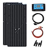 XINPUGUANG Flexible Solar Panel 200W 12V Solar Kit Monoctrystalline, 100W Solar Panel , 20A Charge Controller, Extension Cable, Alligator Clip Cable for Battery RV Car Boat Trailer (200W Solar Kit)