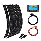 XINPUGUANG 2pcs 100w Monocrystalline Solar Panel Flexible 200W 12V Solar System kit Photovoltaic Module Cell 20A Controller PV Connector for Home,RV,Caravan,Boat and Other Battery Charger200W)