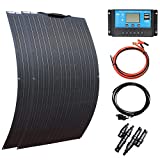 XINPUGUANG Flexible Solar Panel 100W ,200W 12V Solar Panel Kit Monocrystalline cell ,20A charge controller, extension cable，Alligator clip cable for outdoor off grid boat rv trailer (200W)