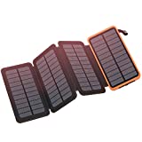 FEELLE Solar Power Bank Charger 25000mAh Solar Phone Charger with 4 Solar Panels & Dual 2.1A USB Ports Portable Solar Powered External Battery for iPhone Cell Phone Devices