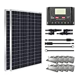 HQST 200W 12V Monocrystalline Solar Panel Kit w/ 30A PWM LCD Solar Charge Controller+Adaptor Kits+Tray Cable+Mounting Z Brackets+Y Branch Connectors