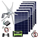 1000 Watts Solar Panel Wind Turbine Hybrid Kit: 6 pcs 100W Solar Panel +400W Wind Turbine Generator for Home House 12V 24V Battery