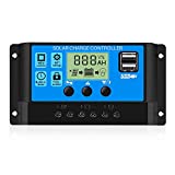 Thlevel 30A Solar Charge Controller, 12V/24V PWM Solar Panel Charge Controller Intelligent Regulator with Adjustable Parameter LCD Display, Dual USB Port and Setting of Light Control Delay Mode