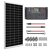 WEIZE 100 Watt 12 Volt Solar Panel Starter Kit, High Efficiency Monocrystalline PV Module for Home, Camping, Boat, Caravan, RV and Other Off Grid Applications