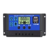 WERCHTAY 30A Solar Charge Controller 12V/ 24V Solar Panel Charge Controller Intelligent Regulator with 5V Dual USB Port Display Adjustable Parameter LCD Display and Timer Setting ON/Off Hours