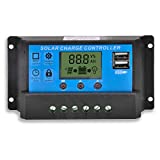20A Solar Charge Controller, Solar Panel Charge Controller Intelligent Regulator with Dual USB Port 12V/24V,PWM Auto Paremeter Adjustable LCD Display Blue