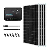 Renogy 400 Watt 12 Volt Monocrystalline Solar Panel Bundle Kit with 4 pcs 100W Panel and 30A Wanderer PWM Charge Controller for RV, Boats, Trailer, Camper, Marine, Off-Grid Solar Power System